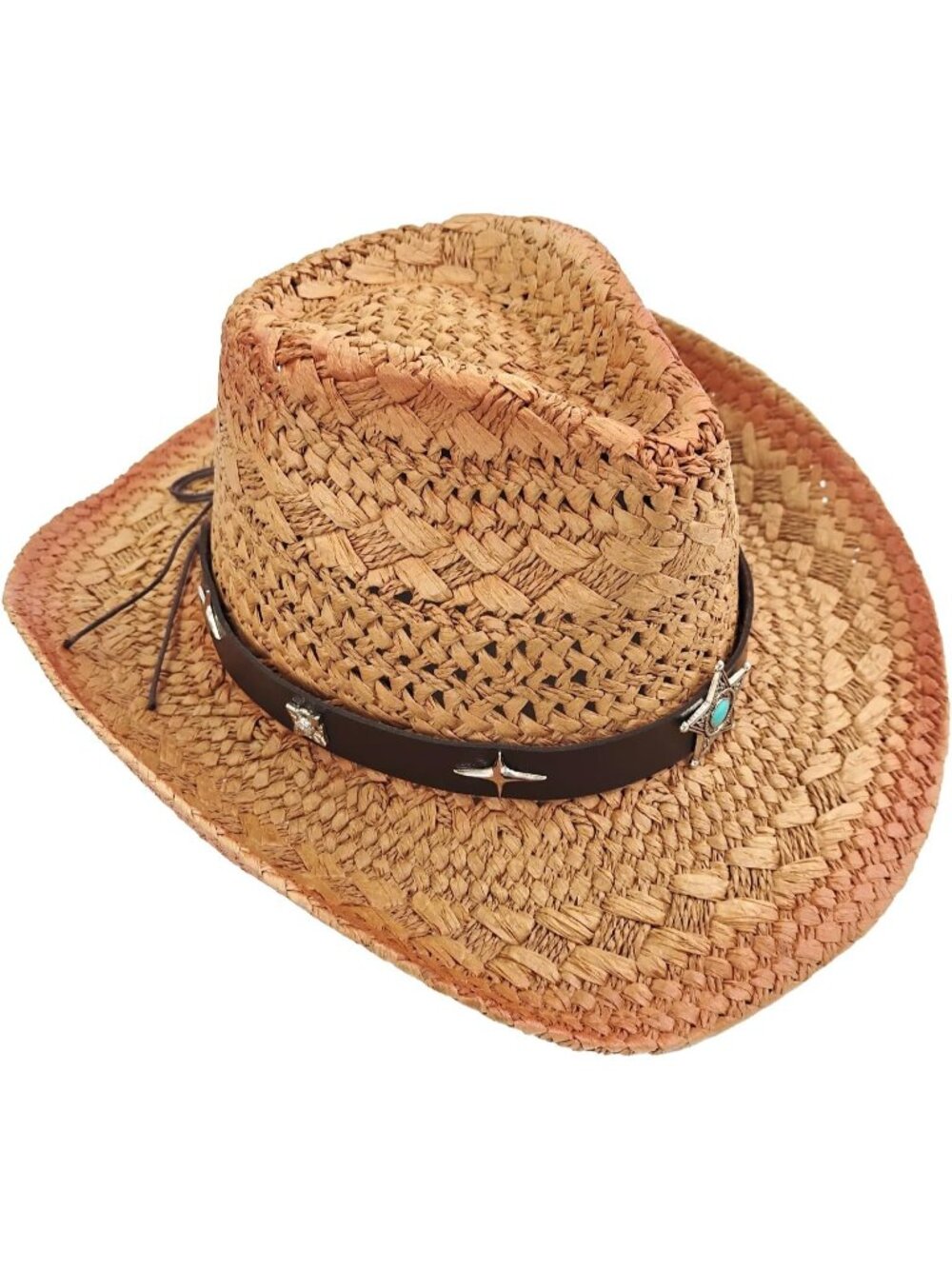 Women's Brown Straw Wide Brim Cowboy Cowgirl Western Shapeable Sun Hat